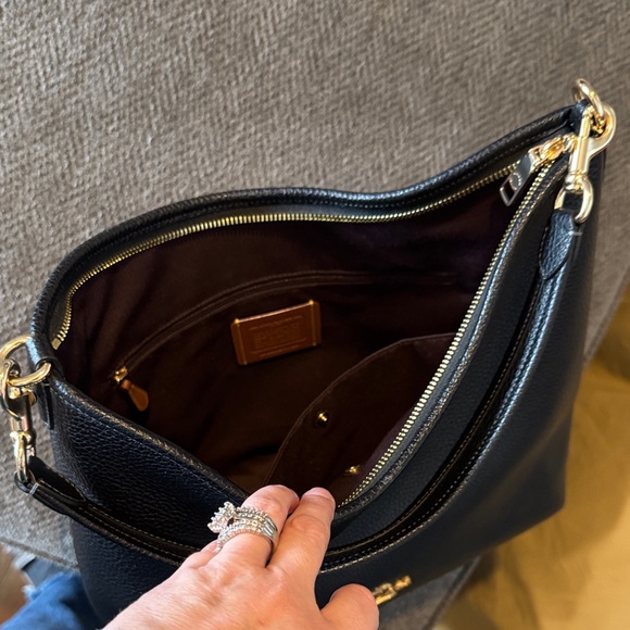 Coach Black Leather Shoulder Bag with Gold Accents - Picture 2 of 4